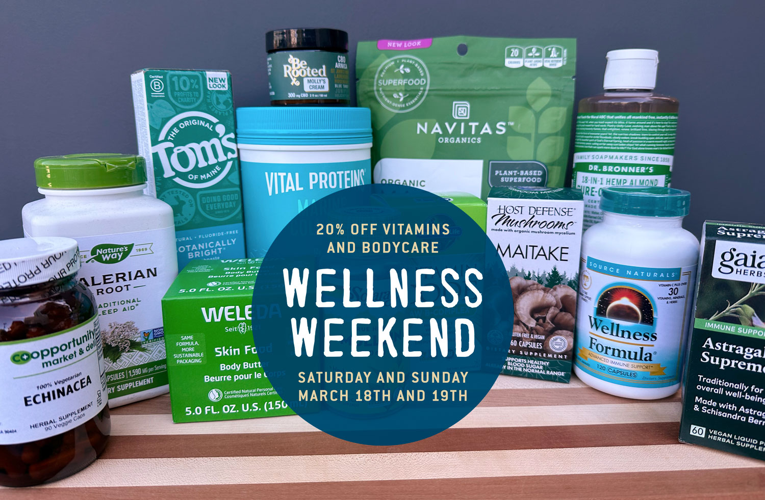 wellness items with sale announcement